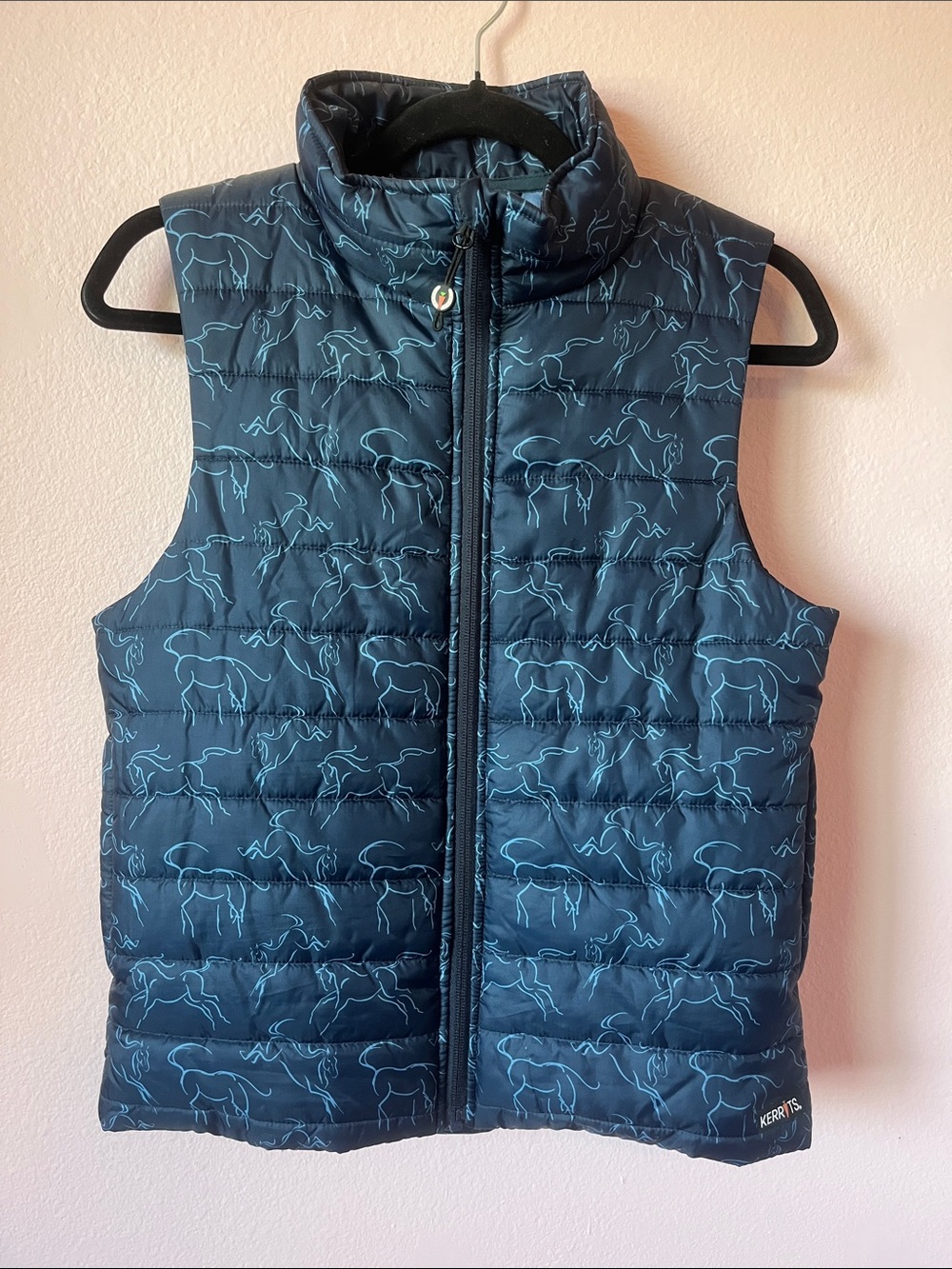 Kerrits Navy Puffer Vest with Horse Print